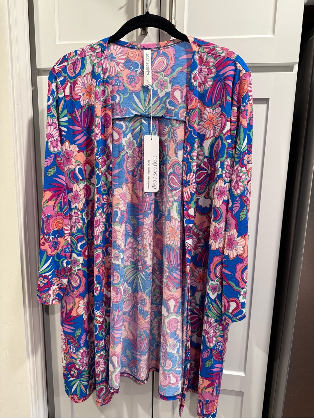 Dear Scarlett Pink & Blue Floral Open-Front Cardigan Pockets Size Large NWT